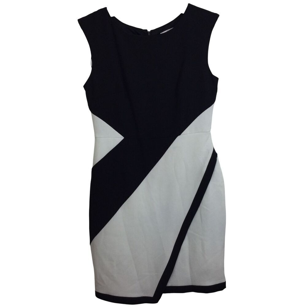 Studio One New York Sleeveless Black White Colorblock Asymmetric Sheath Dress 8
